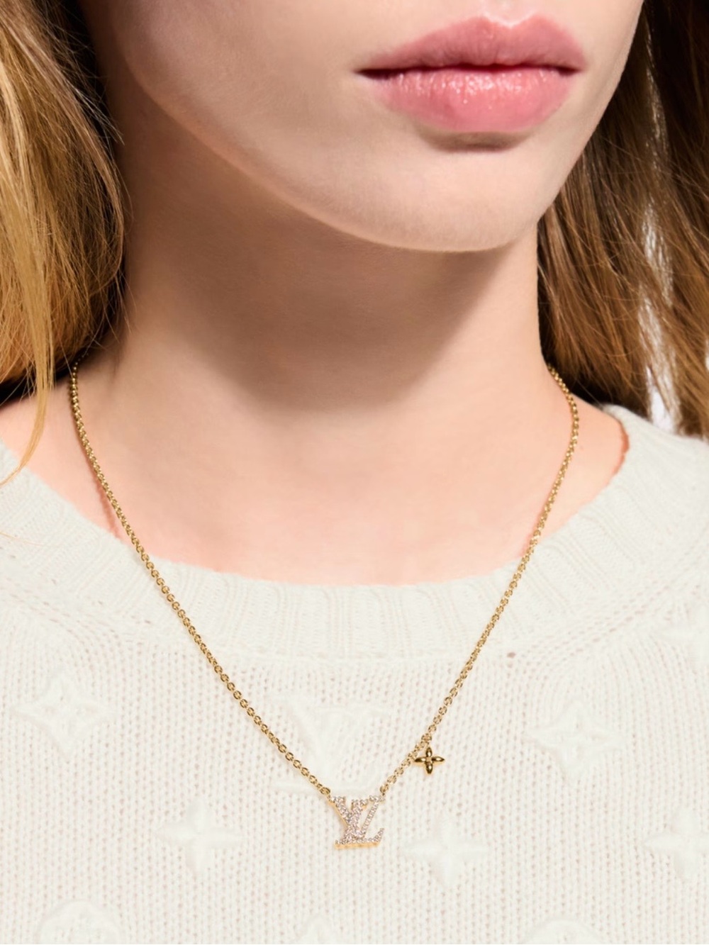 Louis Vuitton Gold-Tone LV Initial Necklace with Fleur Charm - Picture 3 of 8